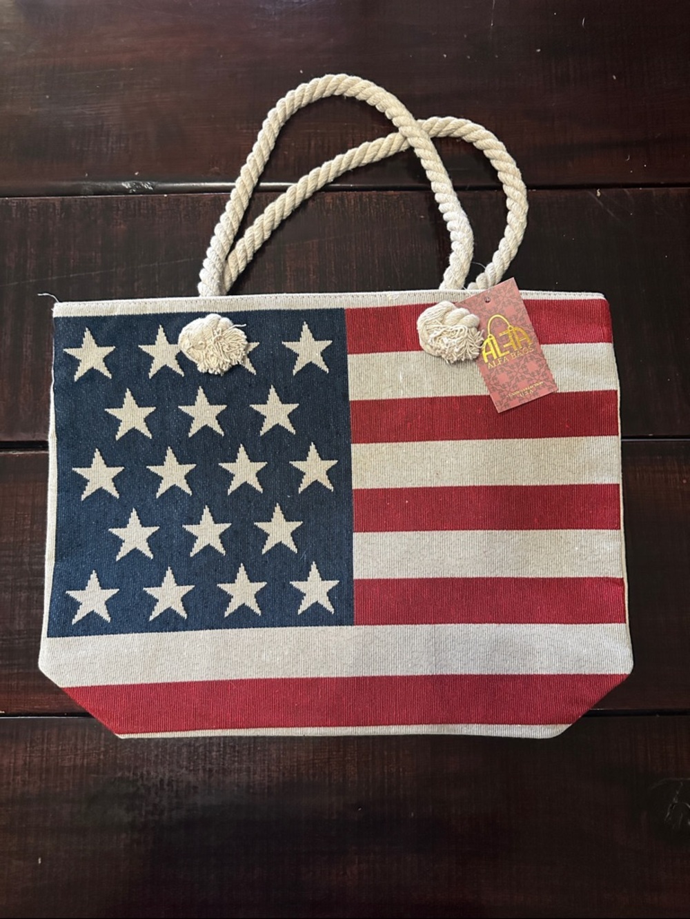 Patriotic Stars & Stripes Tote Bag - Navy, Red, Cream